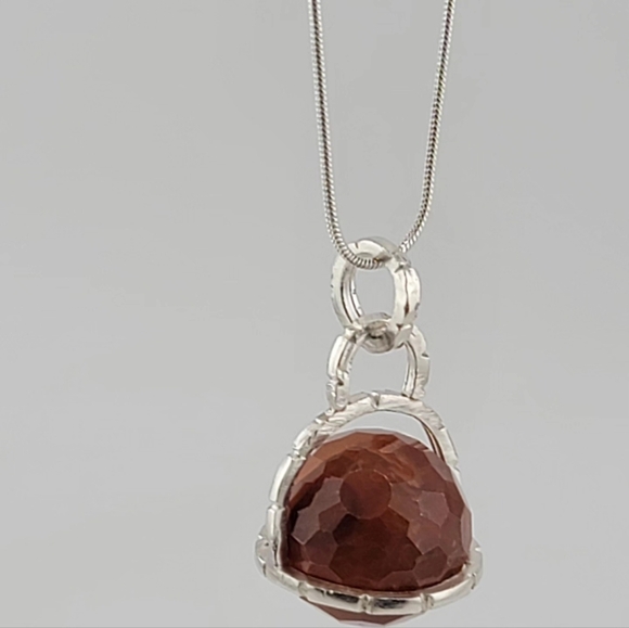 SPHERE CARNELIAN PENDANT IN STERLING SILVER METAL SNAKE CHAIN APPROX 18" - Picture 9 of 9